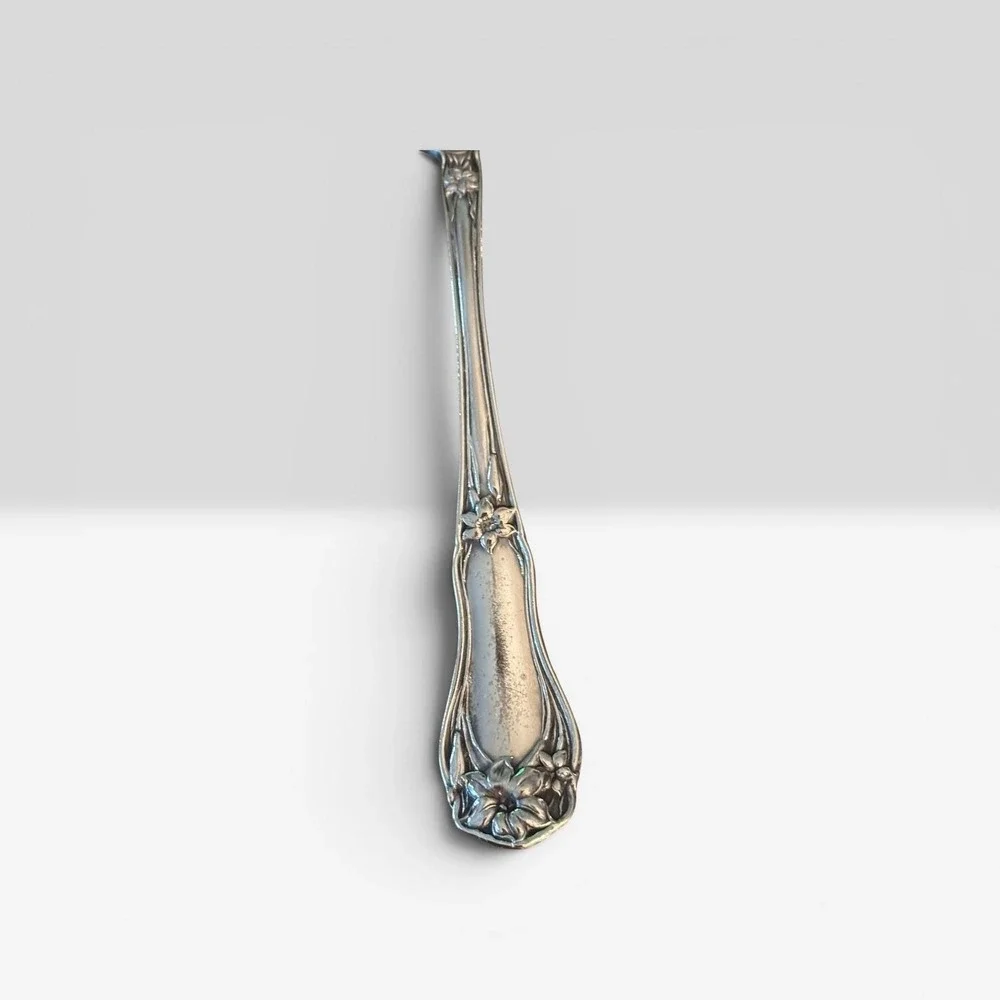 Vintage Art Nouveau Silver Plate Sugar Spoon Floral Lily Scalloped Bowl Serving